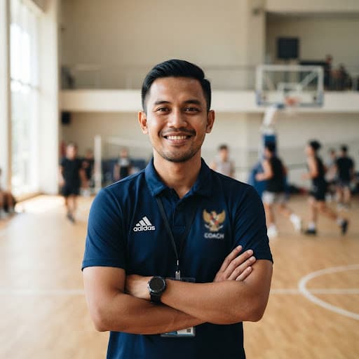 Coach Raquette tersenyum percaya diri